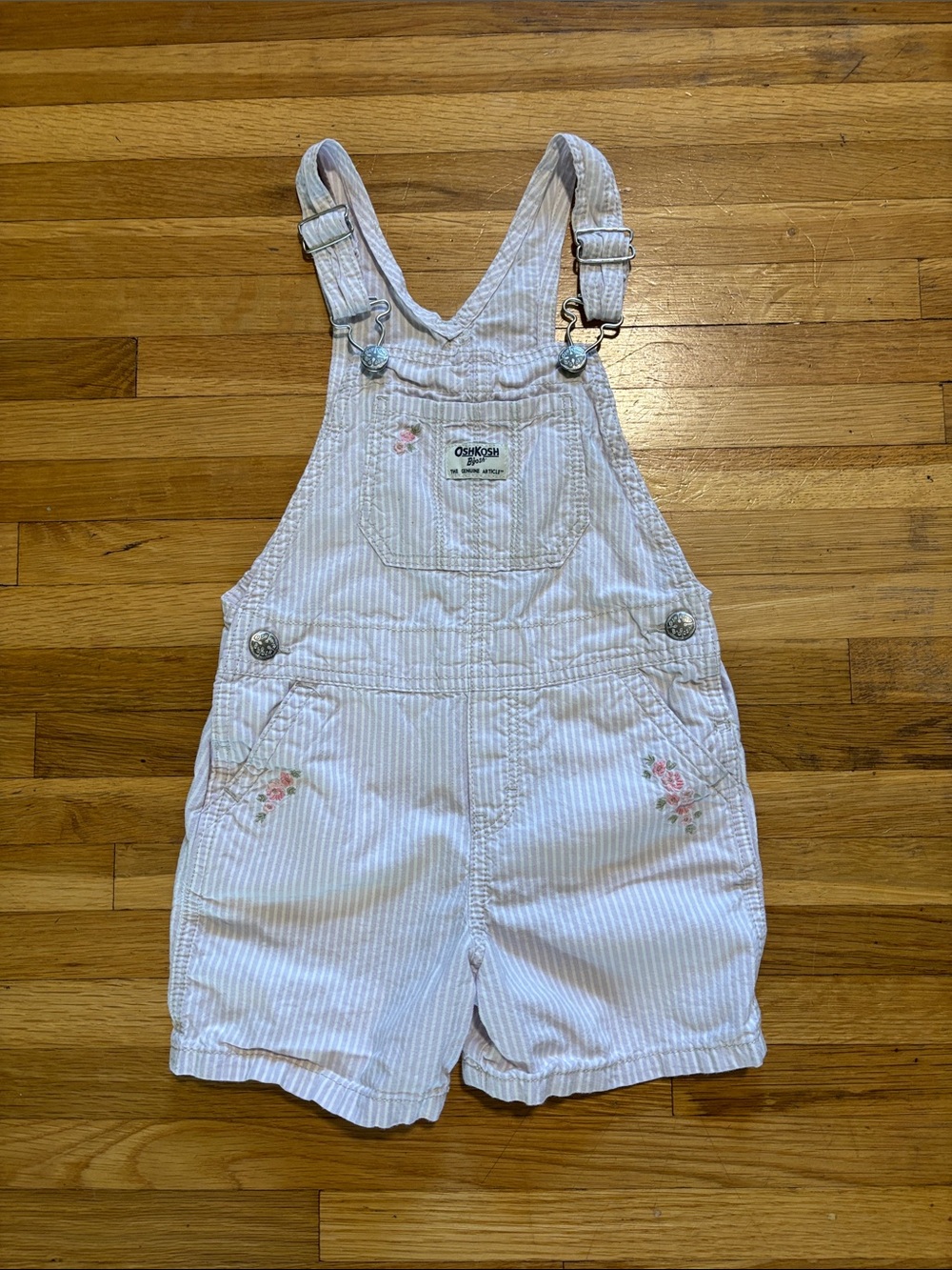 OshKosh B'gosh Light Purple Striped Floral Short Overalls